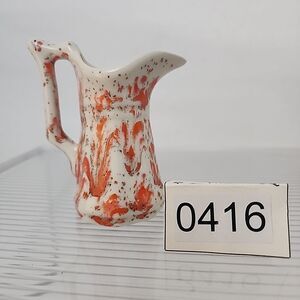 Vintage Orange Spongeware Mini Pitcher Creamer Marked "VT"  3.5” Cottagecore